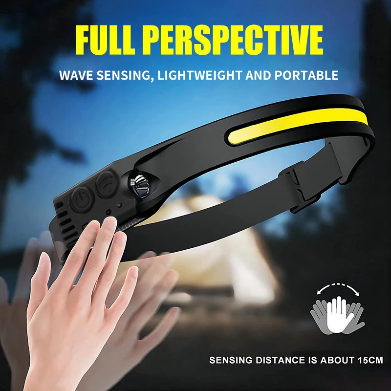 Powerful Headlamp LED Sensor Strong Light Headlight Mini USB Rechargeable Head Flashlight Light Portable Camping Search Light