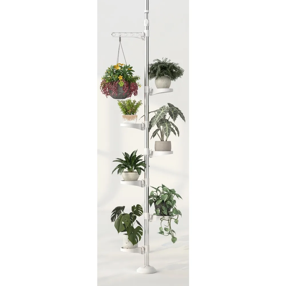 

7-Layer Tension Pole Plant Stand Adjustable Floor to Ceiling Hanging Shelf for Indoor Plants Home Decor