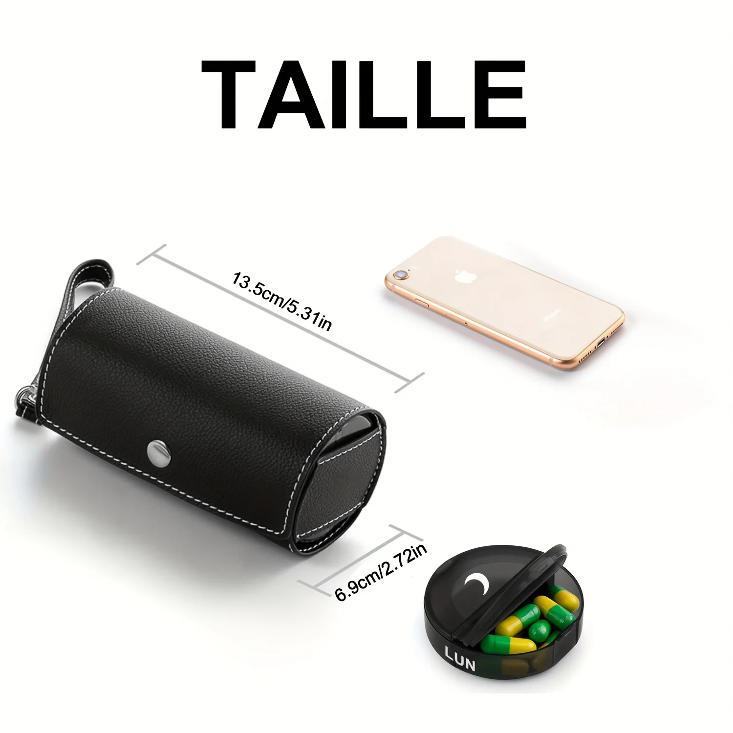 (French printing)Weekly Pill Organizer 2 Times a Day 7 Day Pill Box with PU Leather Case Portable Travel Medication Container