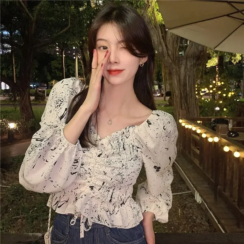 

Блузки женские с принтом с рукавами-фонариками для творчества, темперамент, элегантные, милые, весенние, женские, универсальные, простые, дышащие