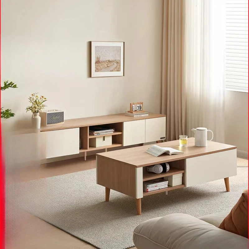 

Small apartment living room solid wood foot coffee table TV cabinet combination furniture
