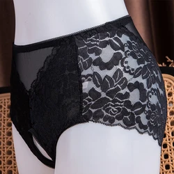 Sexy Women Lace Briefs Crotchless Hight Rise Panties Ultra-thin Transparent Underwear Elasticity Short Thongs Erotic Knickers