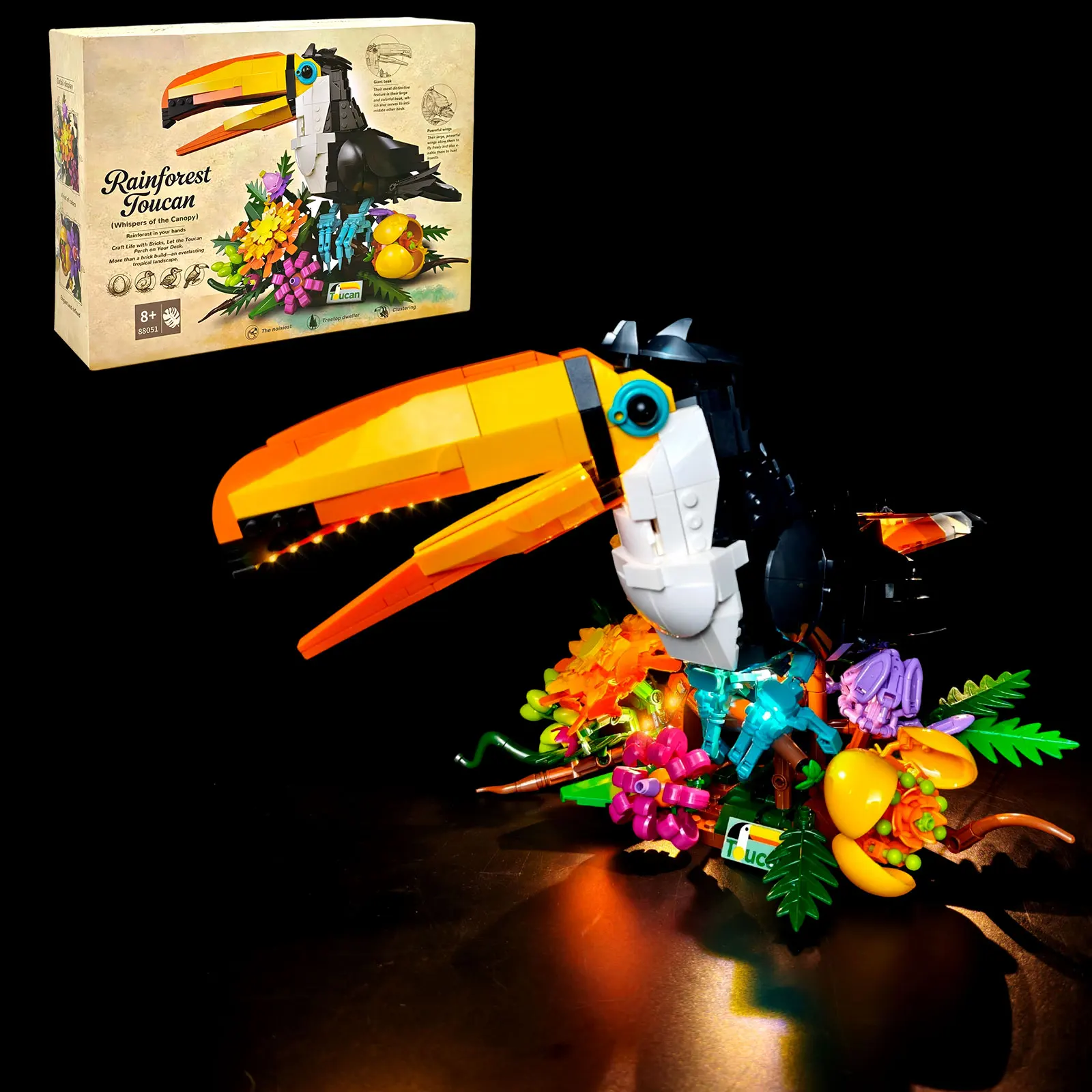 

1068PCS Rainforest Toucan Flowers Building Blocks Assembly Toys DIY Creative Gifts(Building Block Light Kit Set)