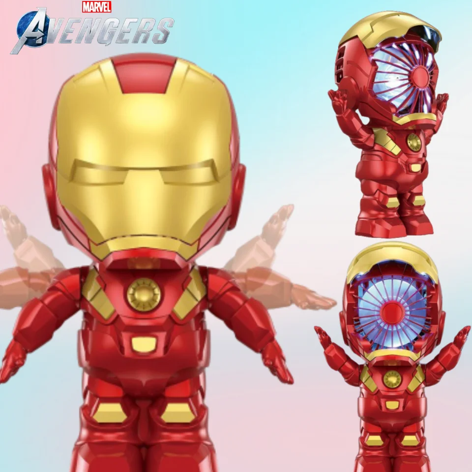 هدية زينة بمروحة كهربائية محمولة على شكل شخصية جديدة من Marvel Iron Man للأطفال على شكل رسوم متحركة محمولة صامتة محمولة باليد
