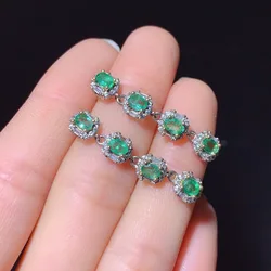 3x4mm New Arrival Band Natural Emerald Earring Silver 925 Drop Earrings Natural Emerald Fine Jewelry