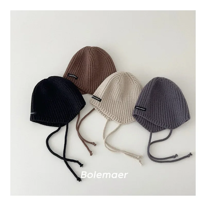 

Fashion Letter Children's Ear Protection Cap Kids Knitted Hat Boys Girls Solid Color Pullover Cap Kids Hats
