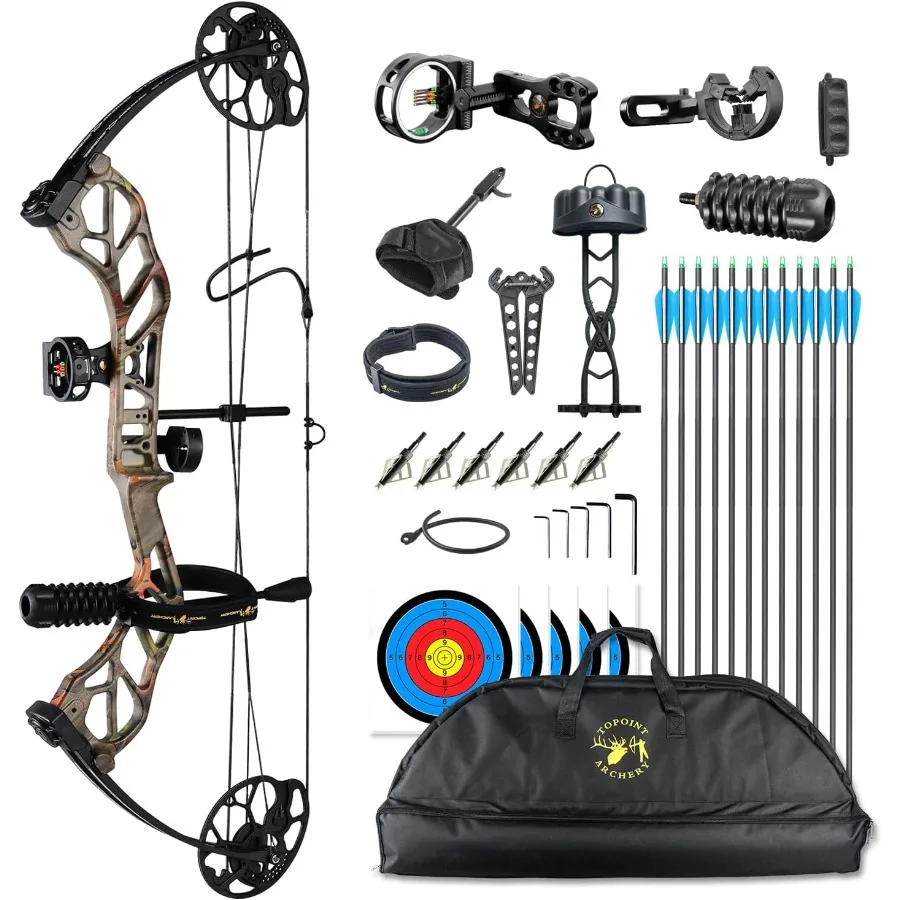 

Topoint Archery Compound Bow Pro Set Легко регулируется Непрессованный набор лука и стрел для стрельбы 1931 Длина натяжения 070 фунтов Вес натяжения