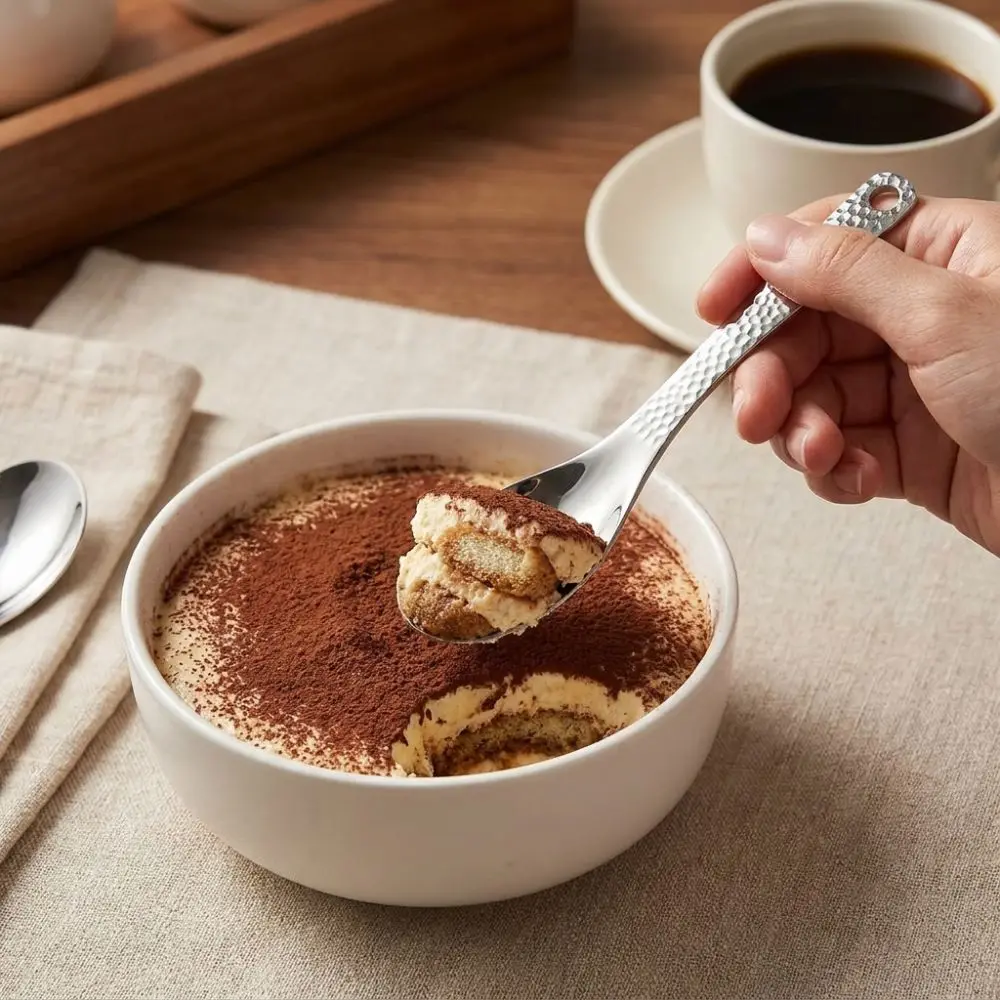 Rust Resistant Hammer Patterned Stainless Steel Spoon with Hanging Hole Deepen Soup Spoon Thickened Fruit Spoon Cafe