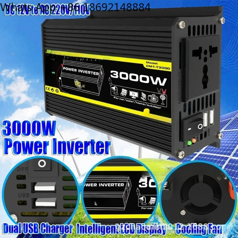 3000W Power Inverter DC12V to AC110V/220V Car Solar Voltage Converter