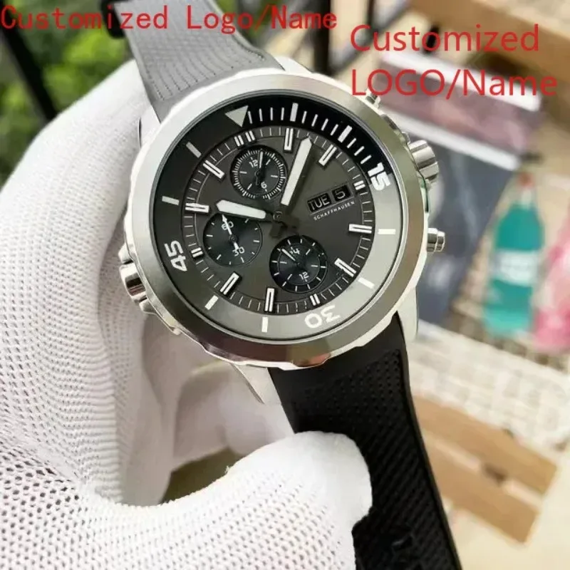 44mm cronógrafo de quartzo especial e moldura rotativa externa mostrador cinza relógio masculino função completa aquatimer personalizado