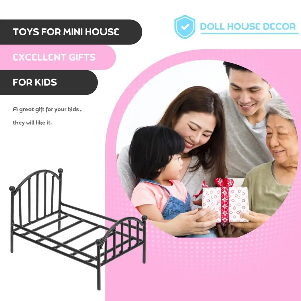 Neues 1:12 Puppenhaus Metall Puppenhaus Bett Puppenmöbel Mini Vintage Miniatur Schlafzimmer Zubehör Geschenk Realistisches Bett