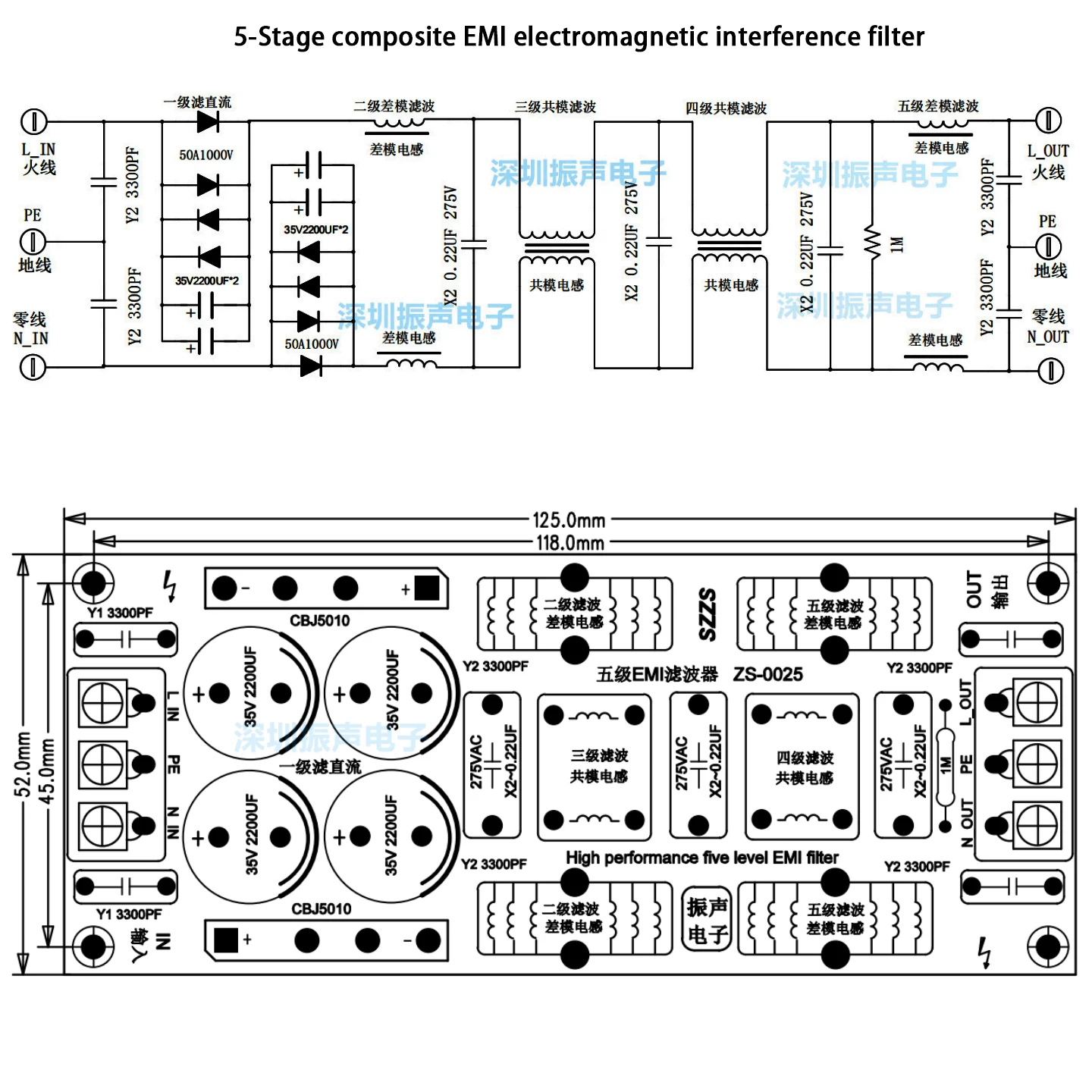 AC 110V -220V 5-Stage EMI Power Filter 8A 10A 15A EMC DC