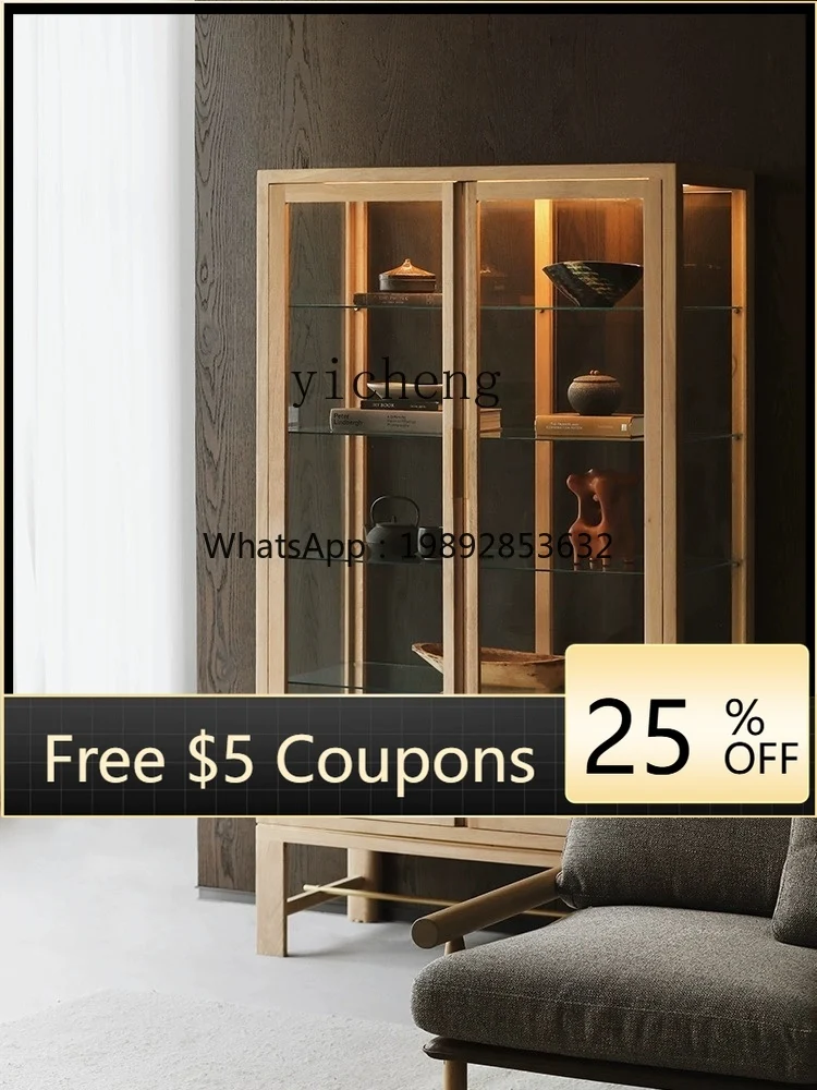 

Nordic Retro Wabi-Sabi Solid Wood Glass Display Cabinet Artistic Style Customizable