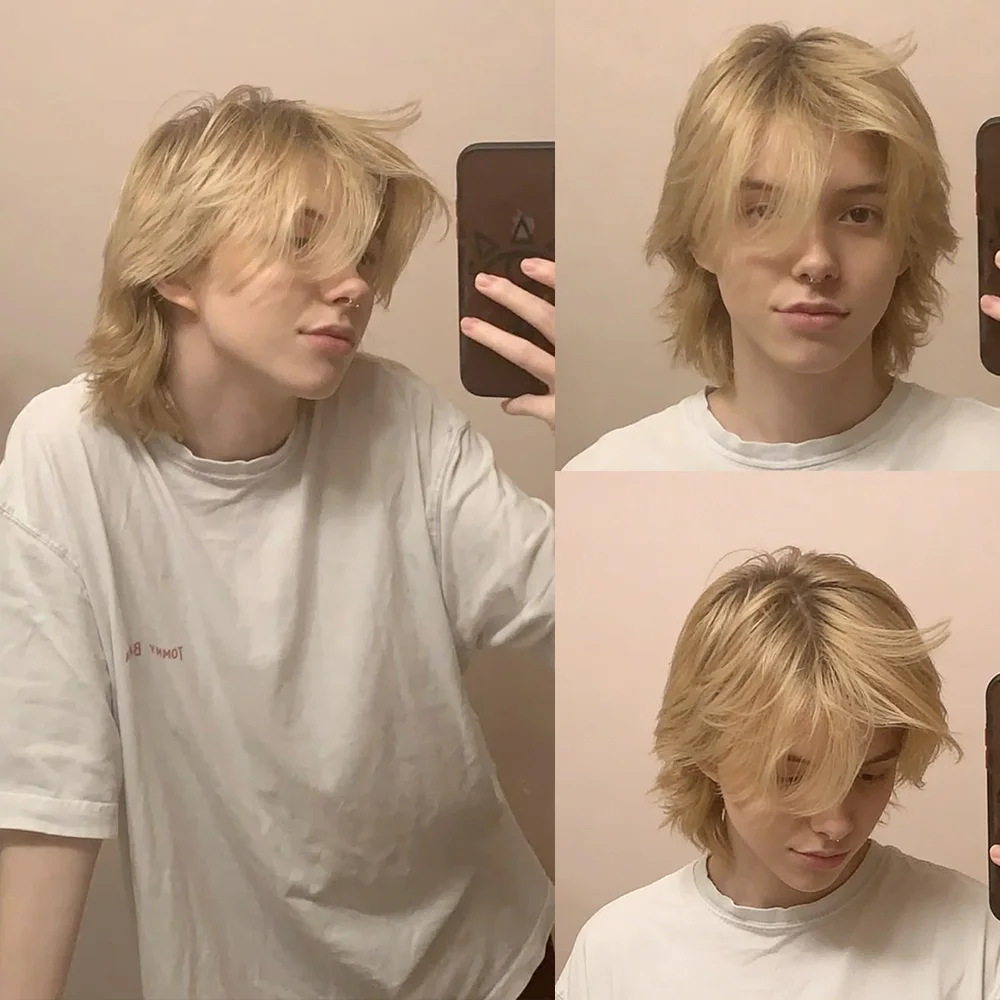 

Men's Real Hair Wig 613 Blonde Short Pixie Cut Wig 100% Human Hair With Bangs Short Human Hair Full Machine Wig