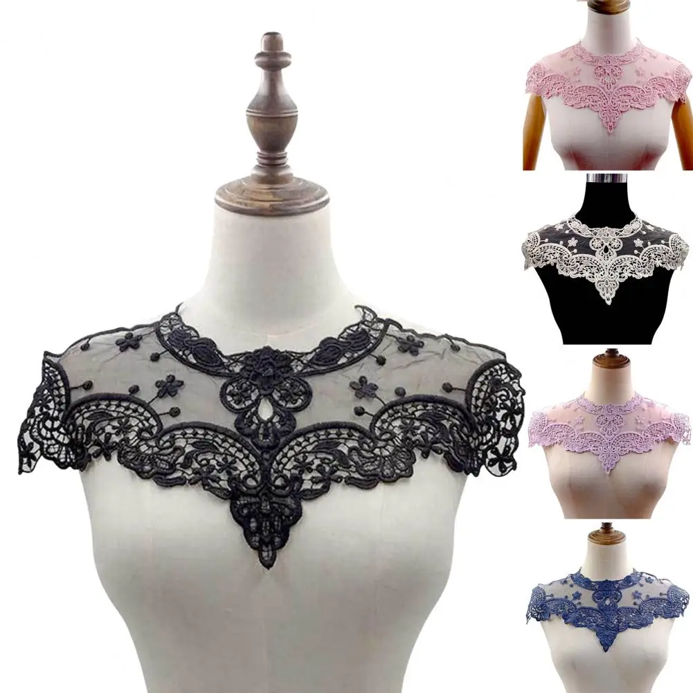 Lace Embellished Clothing Accessory Fake Collar Lace Embroidery Elegant Lace Embroidered Fake Collar with Hollow Design Flower