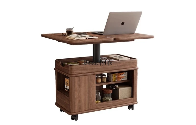 

*living room folding walnut solid wood lifting coffee table with wheels trolley