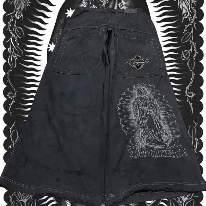

Y2K baggy jeans oversized vintage embroidery pattern men women floor pants Goth emotional streetwear fashionable Harajuku pants