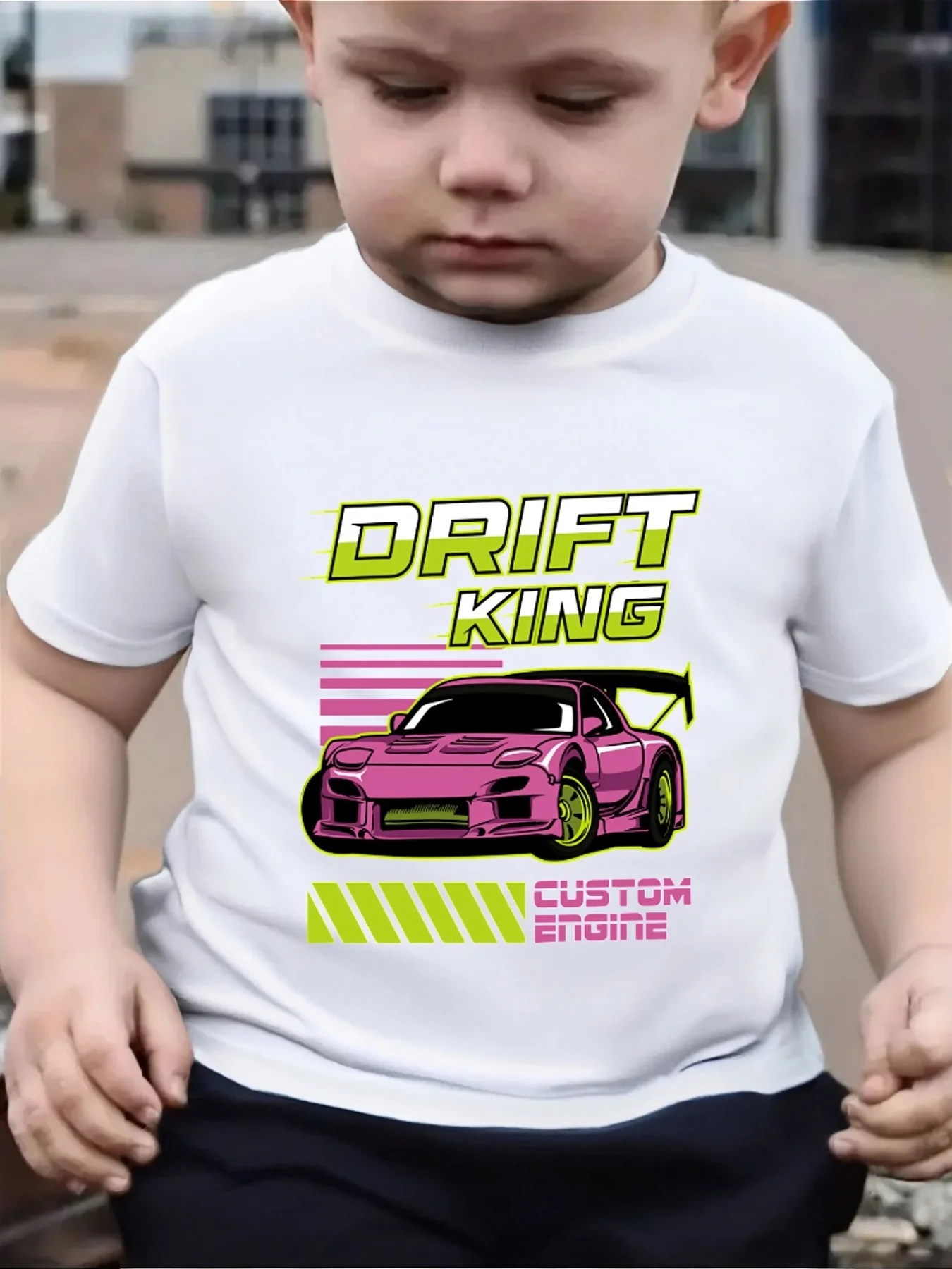 Cute Drift King Racing Car Print Family Matching T Shirt Boys Girls Tee Parent Child Casual Top Mom Dad Kids Summer Daily Wear
