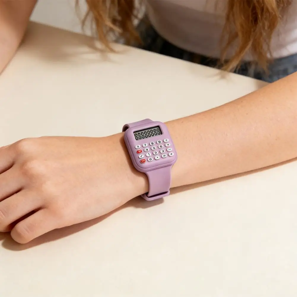 Electronic Calculator Watch Digital Screen Display Watch Student Wrist Calculator with Removable Strap Gift for Kids