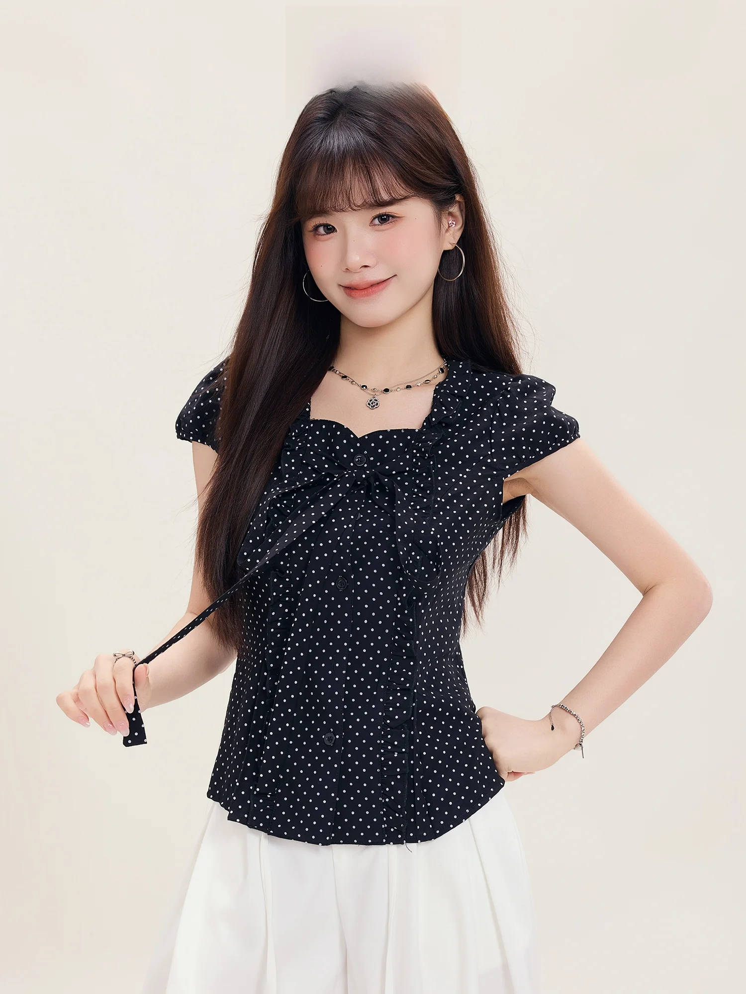 

Женский летний топ в стиле ретро с принтом в горошек, новый уникальный дизайн, красивый, высококачественный, для повседневной носки, облегающий крой