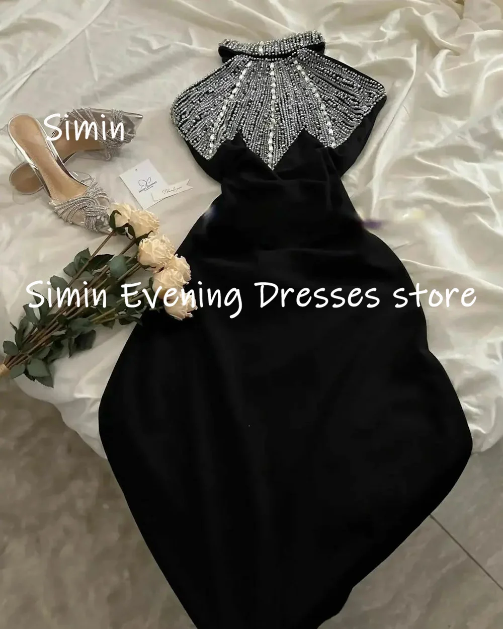 Simin Satin Mermaid Scoop Neckline Sequins Populer Formal Prom Gown Ankle-length Evening Elegant Party dresses for women 2023