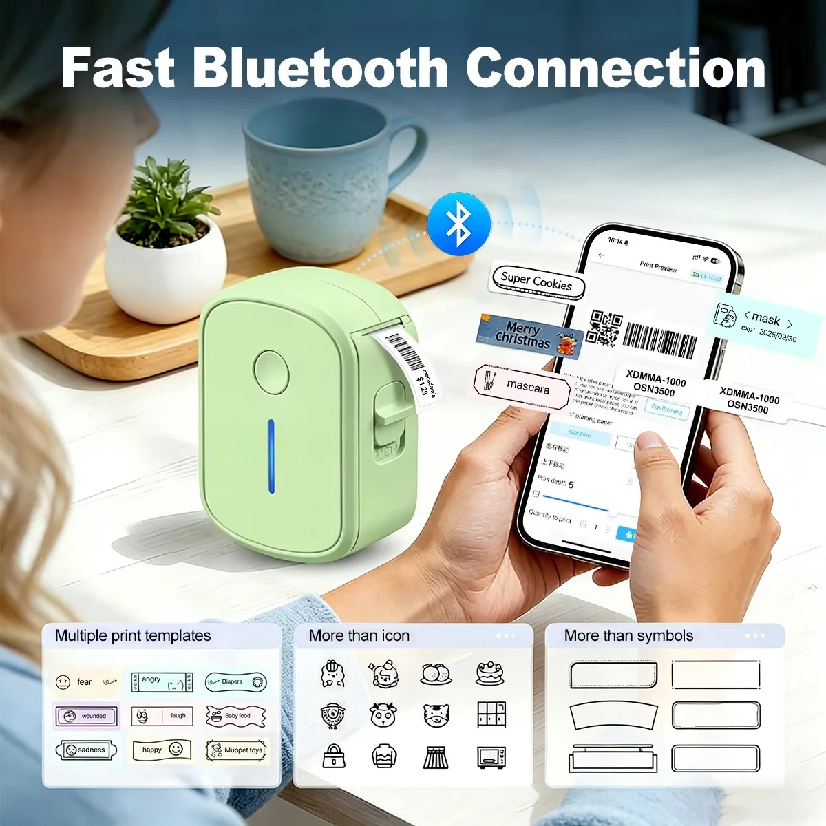 Portable Mini Printer Thermal Label Printer Mini Printer Bluetooth Wireless Thermal Printer Sticker Maker Adhesive Mini Labeling