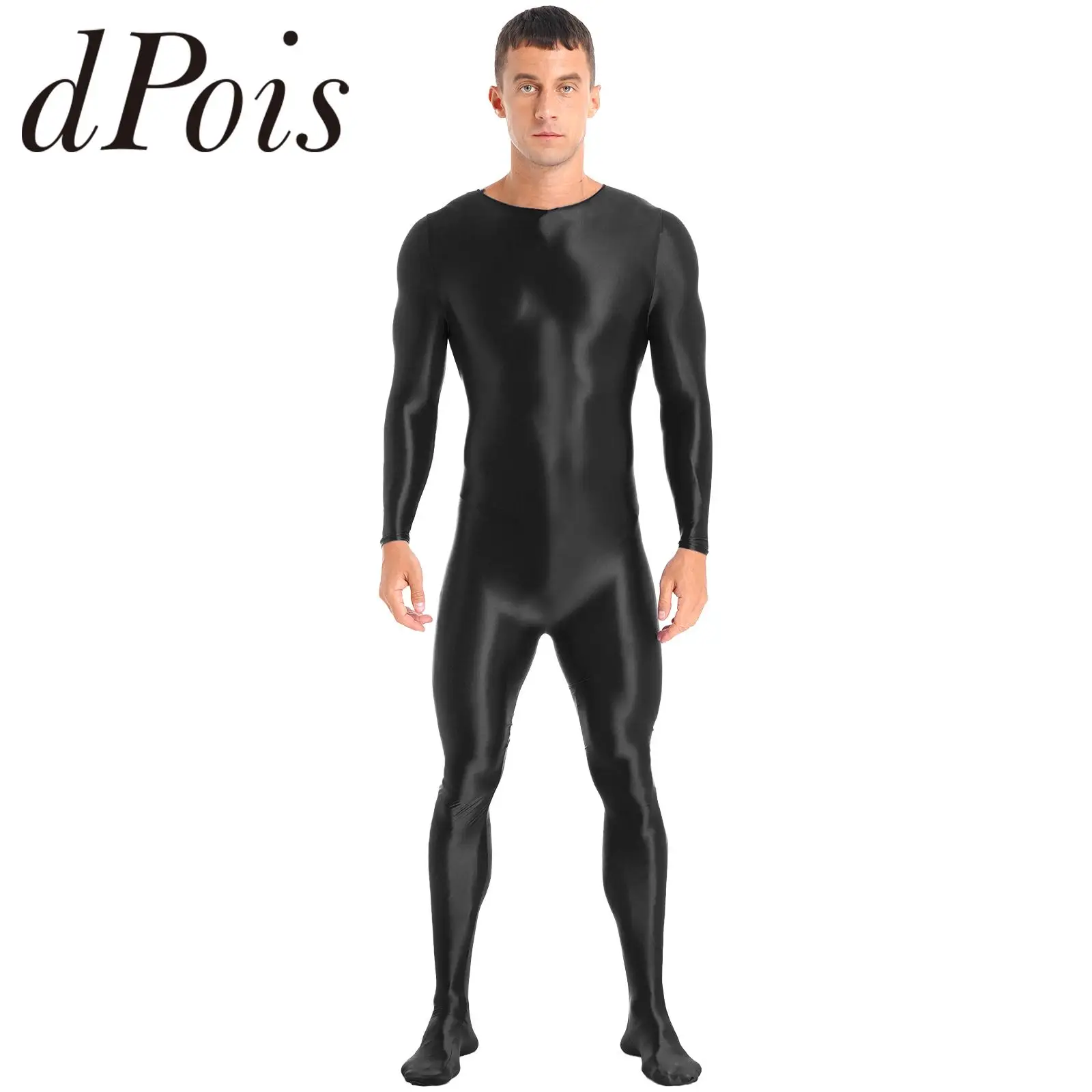 

Mens Back Zipper Bodystocking Glossy Solid Color Long Sleeve Gymnastics Jumpsuit Leotard for Yoga Fitness Gym Workout Bodysuit