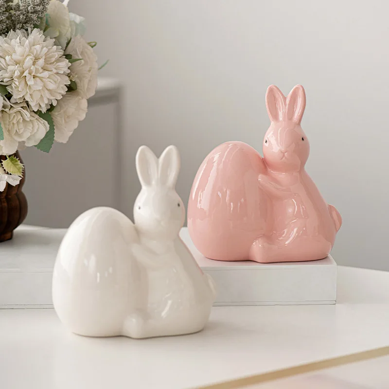 

Easter Hot Selling Ceramic Egg Rabbit Cute Home Desktop Bedroom Decoration Crafts Ornament