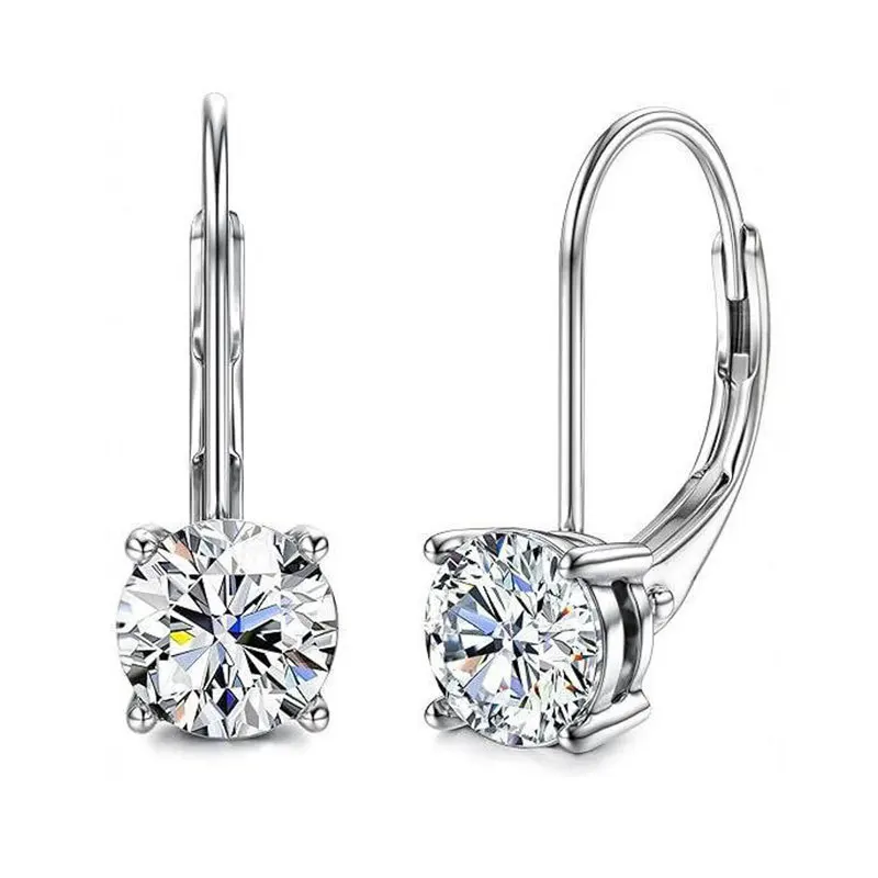 

Four-Prong Moissanite Diamond Earrings 925 Gold Plated French Hook Setting Classic Hypoallergenic Stud Earrings