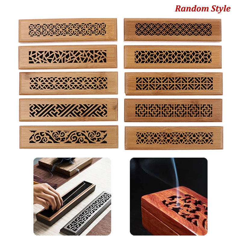 1Pc Bamboo Wood Incense Stick Holder Burning Joss Insence Box Burner Ash Catcher