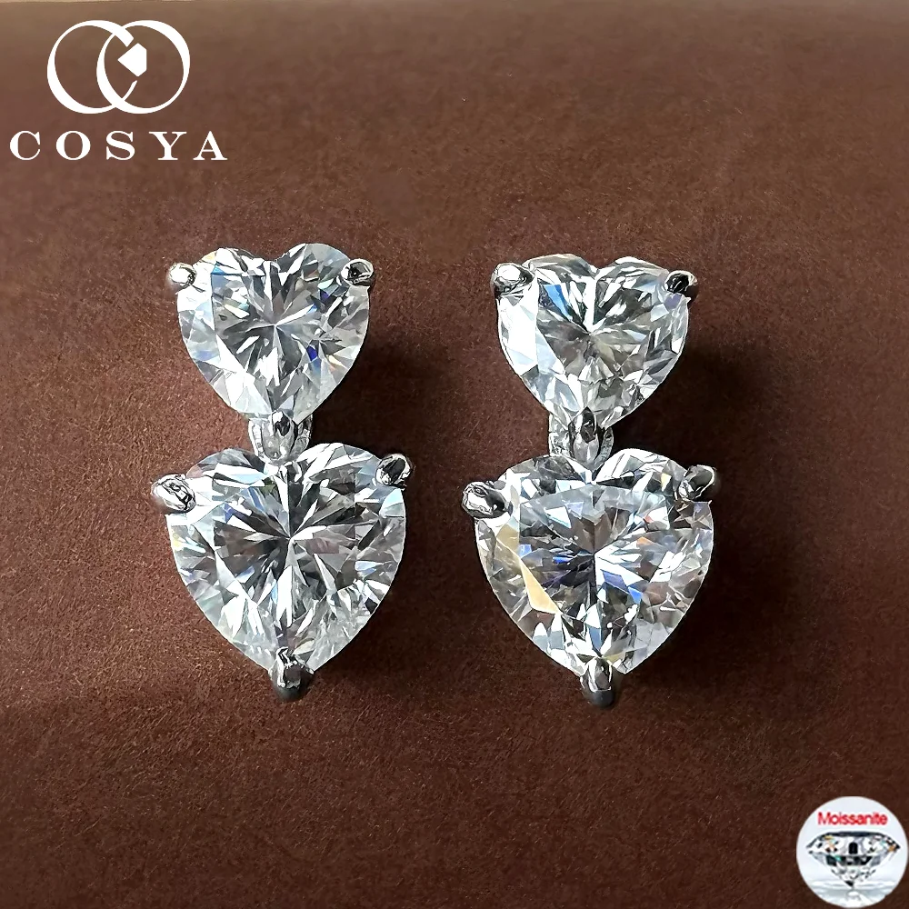 

Серьги-подвески COSYA с муассанитом в форме сердца для женщин, из стерлингового серебра S925, с лабораторными бриллиантами, роскошные ювелирные изделия, подарок с сертификатом