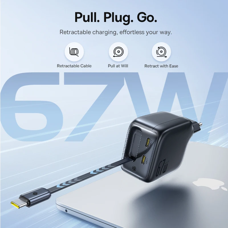 Baseus 67W شاحن سريع مع كابل قابل للسحب USB C شاحن آيفون سامسونج Xiaomi iPad شاحن سريع شاحن الهاتف السفر #4