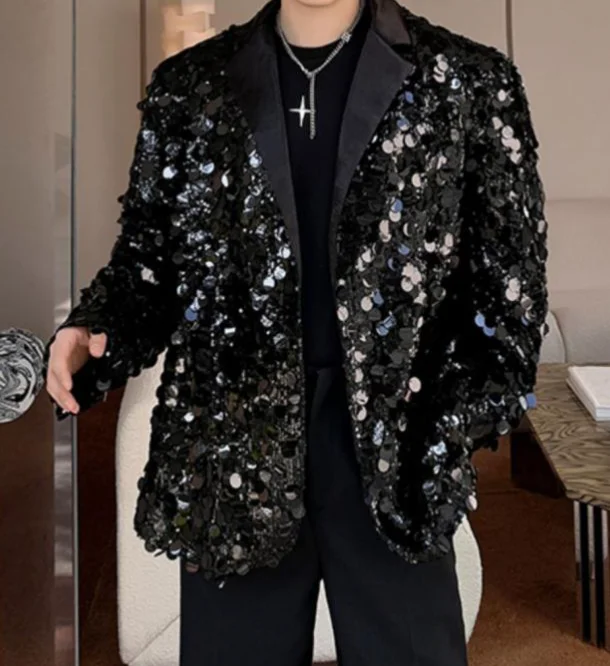 SuperAen New Fashion Big Sequins Niche Design Korean Meeting Blazer Long Sleeve High Street Jacket and Coats