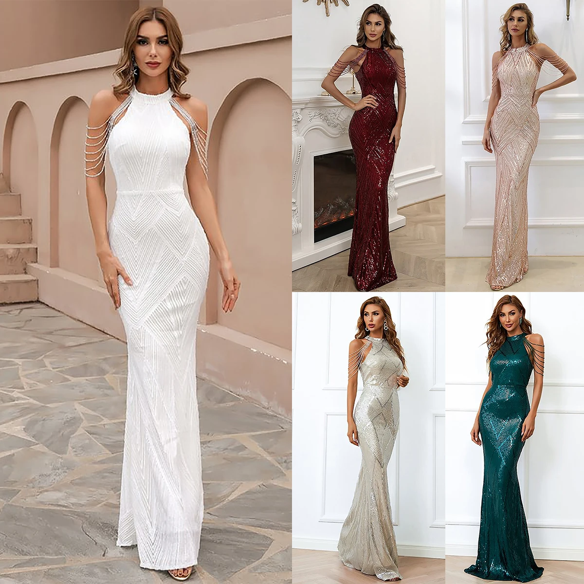 Simple Mermaid Evening Dresses For Women Chain Bridal Gown Slim Fit Sleeveless Halter Dress Gala Prom Party Skirt Custom Made