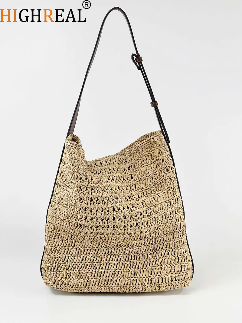 

Casual Large Capacity Straw Tote Bag Designer Hollow Woven Women Shoulder Bags Summer Beach Handbags with Small Purses