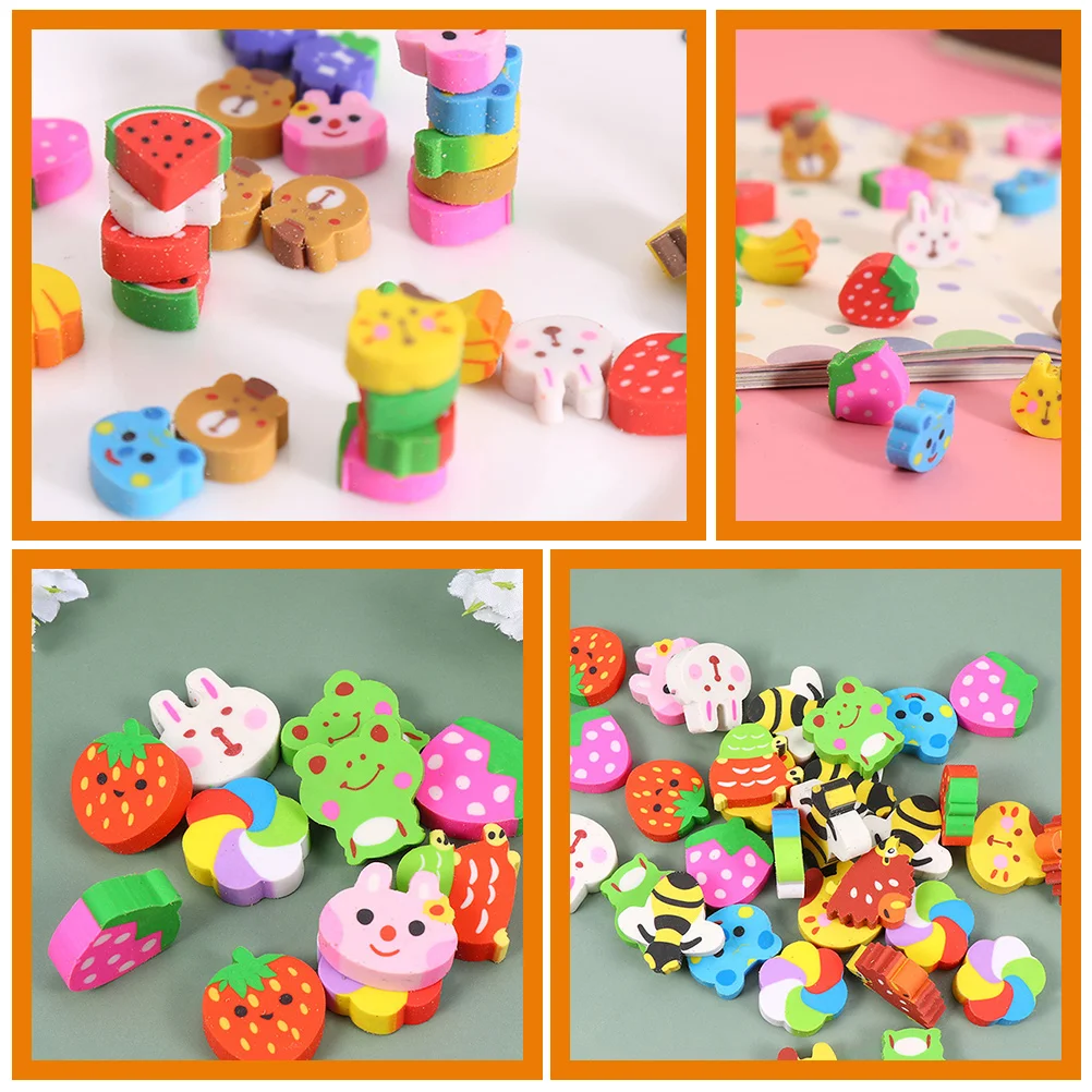 60Pcs Cartoon Kid Erasers Multi-function Mini Erasers Delicate Pencil Erasers Kids Accessory kids erasers