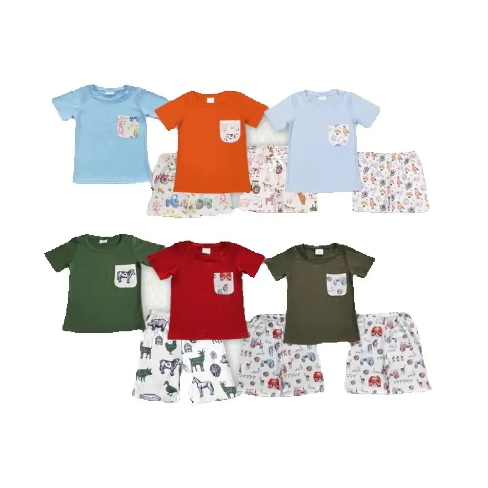

RTS Baby Boys Boutique Digital Printing Clothing Outfits Pocket Top Farm Shorts Boys Summer Outfits Brothers Wear