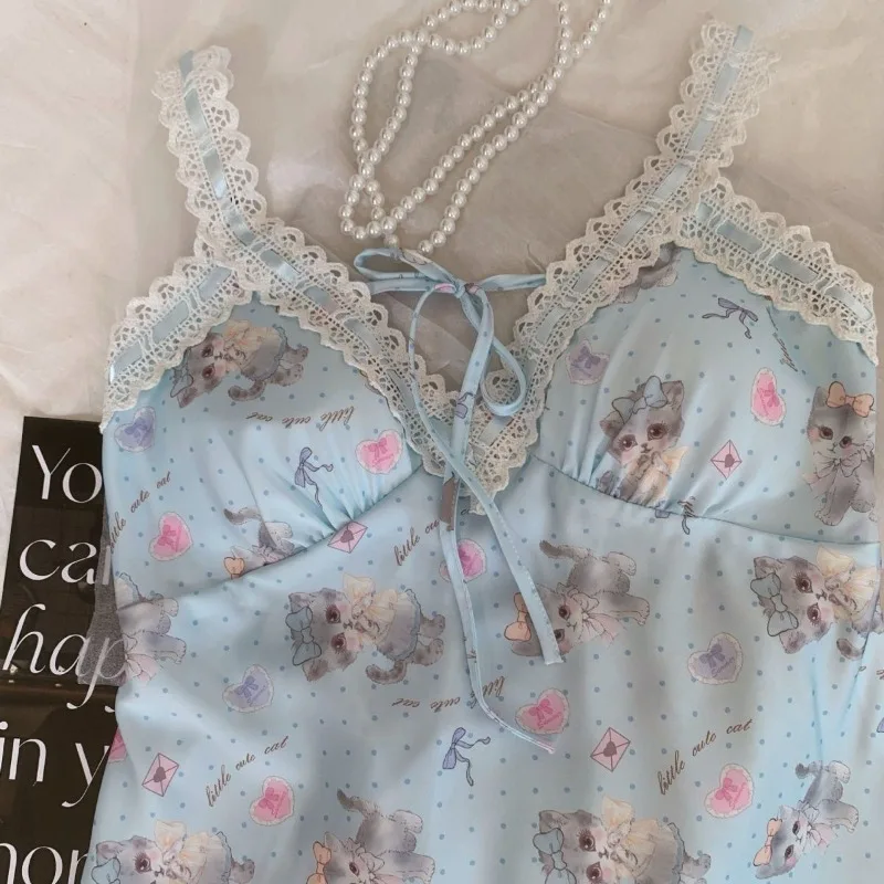 Hot-selling Lace Suspender Nightdress Women's Summer Pure Desire Wind Thin Cute Japanese Girl with Chest Pad Pajamas Loungewear