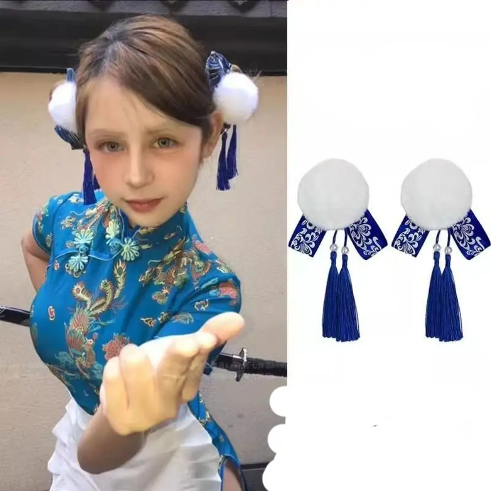 

Cloth Chun-Li Hair Bun Clip Tassel Barrettes Chinese Style Hairpin Hair Accessories Duckbill Clip Cosplay Headwear Ladies/Girls