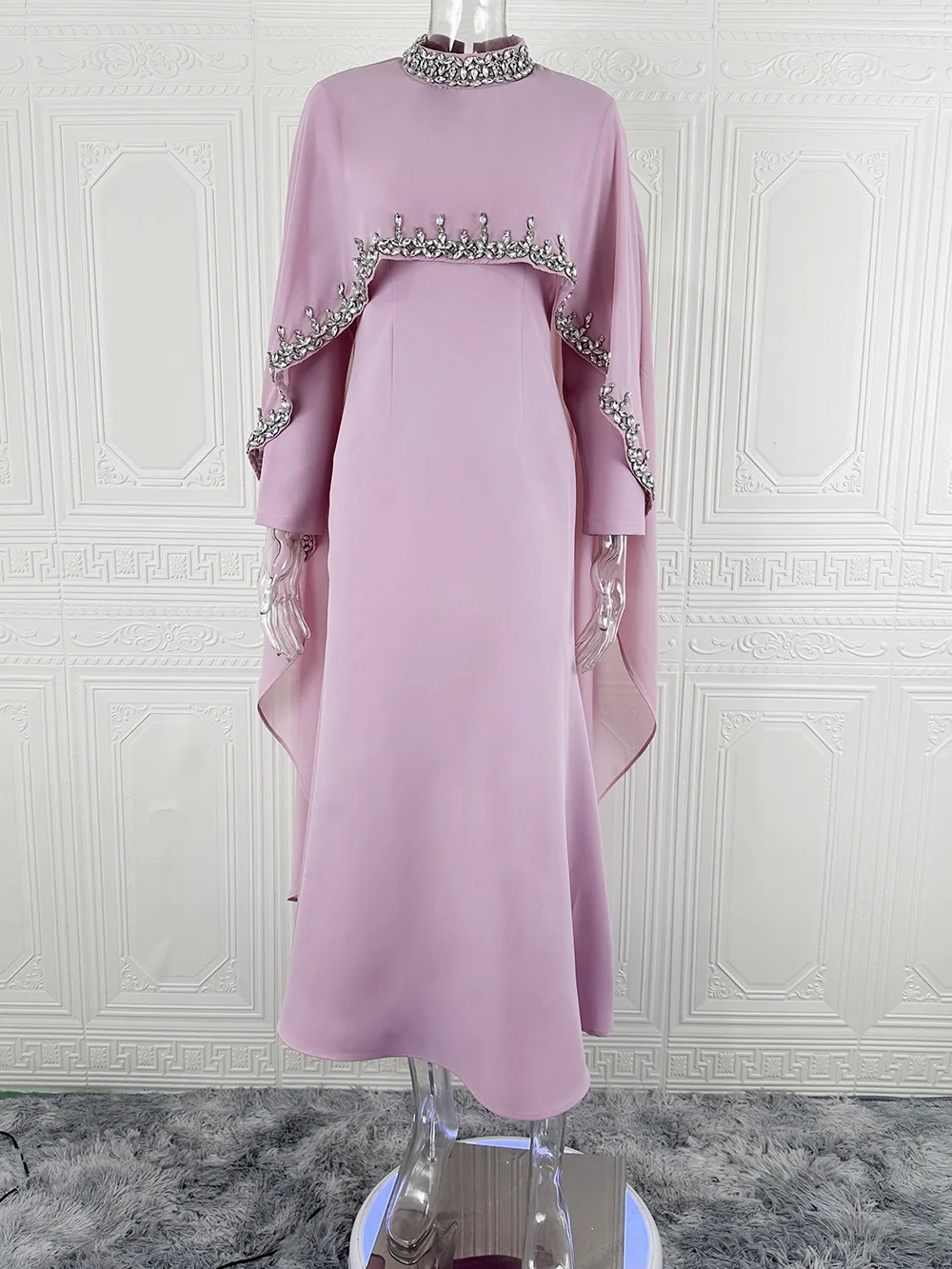 Américain européenne nouvelle mode femmes musulmanes rose couleur unie décontracté à la mode élégant à manches longues châle robe de cérémonie femme