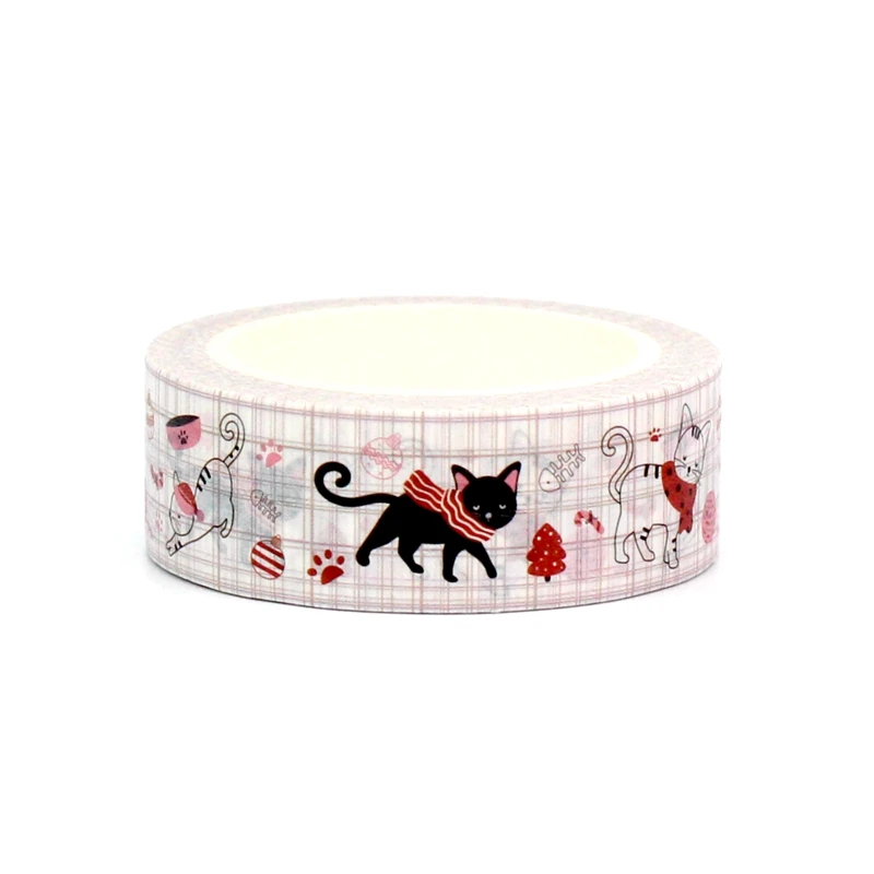 NEW 1PC 10M Deco Kawaii Cat Winter & Christmas Pink House Washi Tape for Planner Scrapbooking Adhesive Masking Tape Stationery