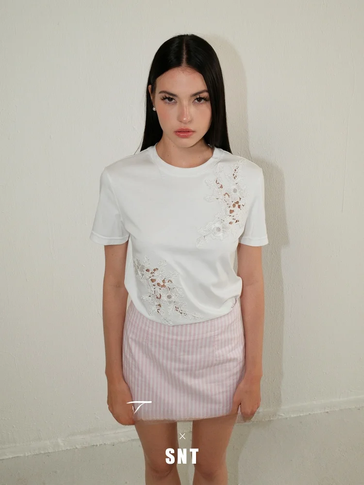 

Женская футболка SNT e Heavy Industry с полой вышивкой, из хлопка, комфортная