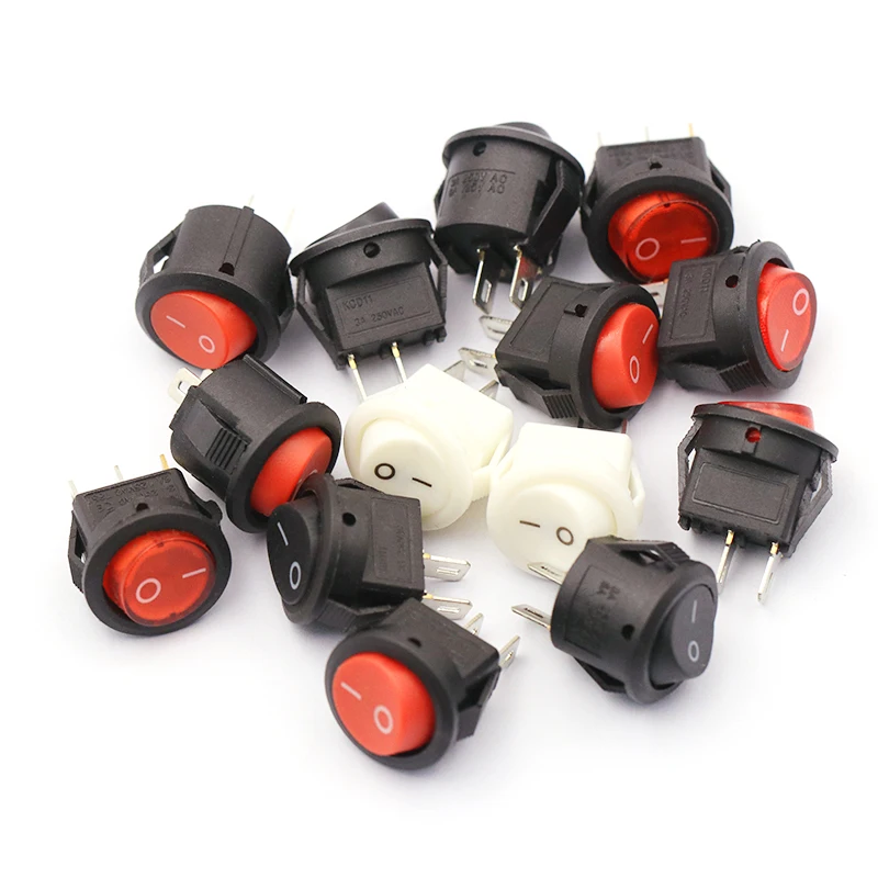 2PCS Switch Boat-Shaped Round Rocker Power Switch Small Red Button 3A 250V Opening 15MM 20mm