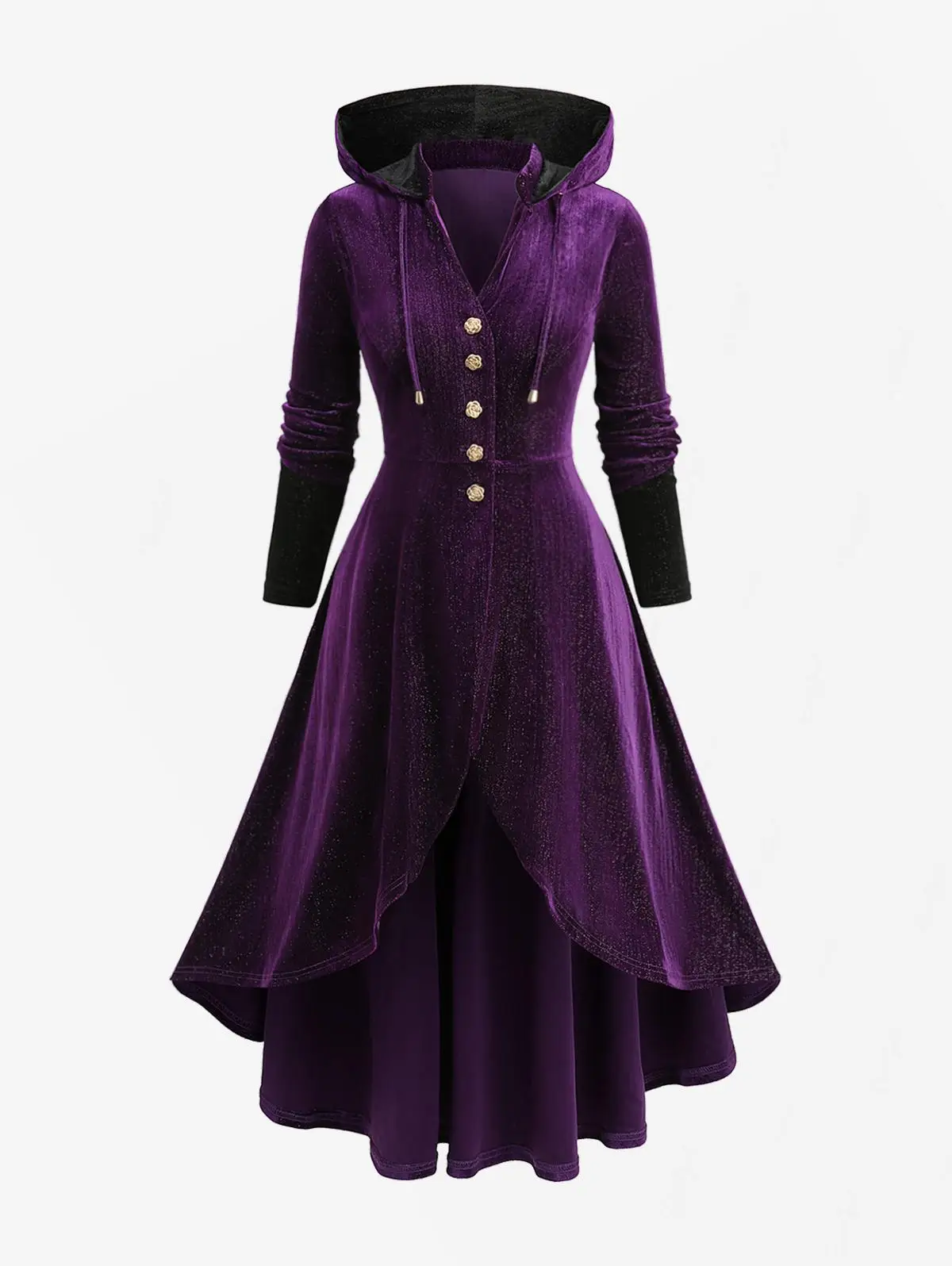ROSEGAL Cappotto con cappuccio asimmetrico con volant taglie forti Capispalla autunnale da donna Cappotti casual con bottoni a maniche lunghe viola