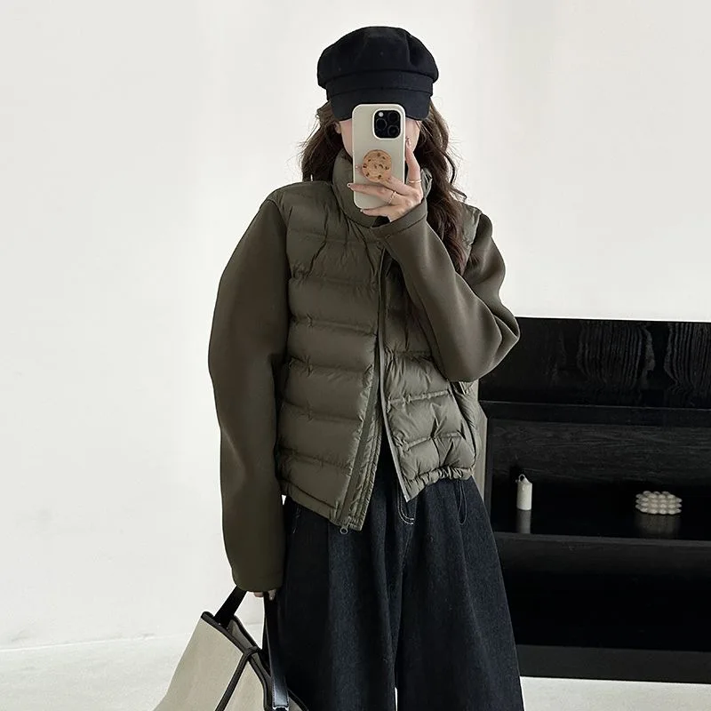 

Осень-зима, женские пуховые хлопковые куртки, шикарные пальто с воротником-стойкой и длинными рукавами, повседневная короткая легкая теплая верхняя одежда