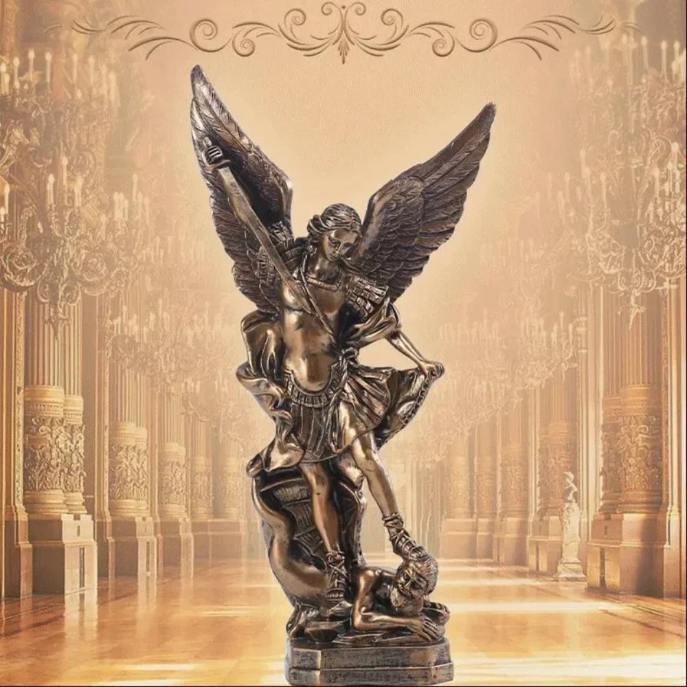 Christian Saint Michael FigurineThe Archangel Defeating Satan Guardian Statues Home Office Cabinet Decor Sculpture Ornament