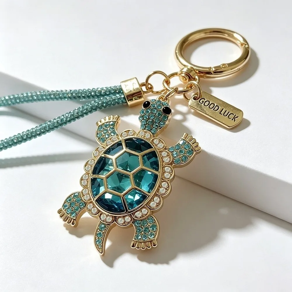 Kreativer Schlüsselanhänger in Form einer Schildkröte aus Kristallimitat, bunter Strass-Schildkröten-Schlüsselring, Anhänger in Form einer Meeresschildkröte, Geschenk für die Freundin. – Detail 10