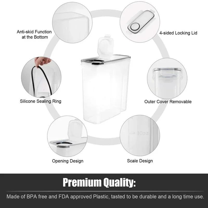4-Piece Set of Large Airtight Rice Storage Containers - Easy Pour Lids for Cereal and Food Storage Organiseurs De Rangement