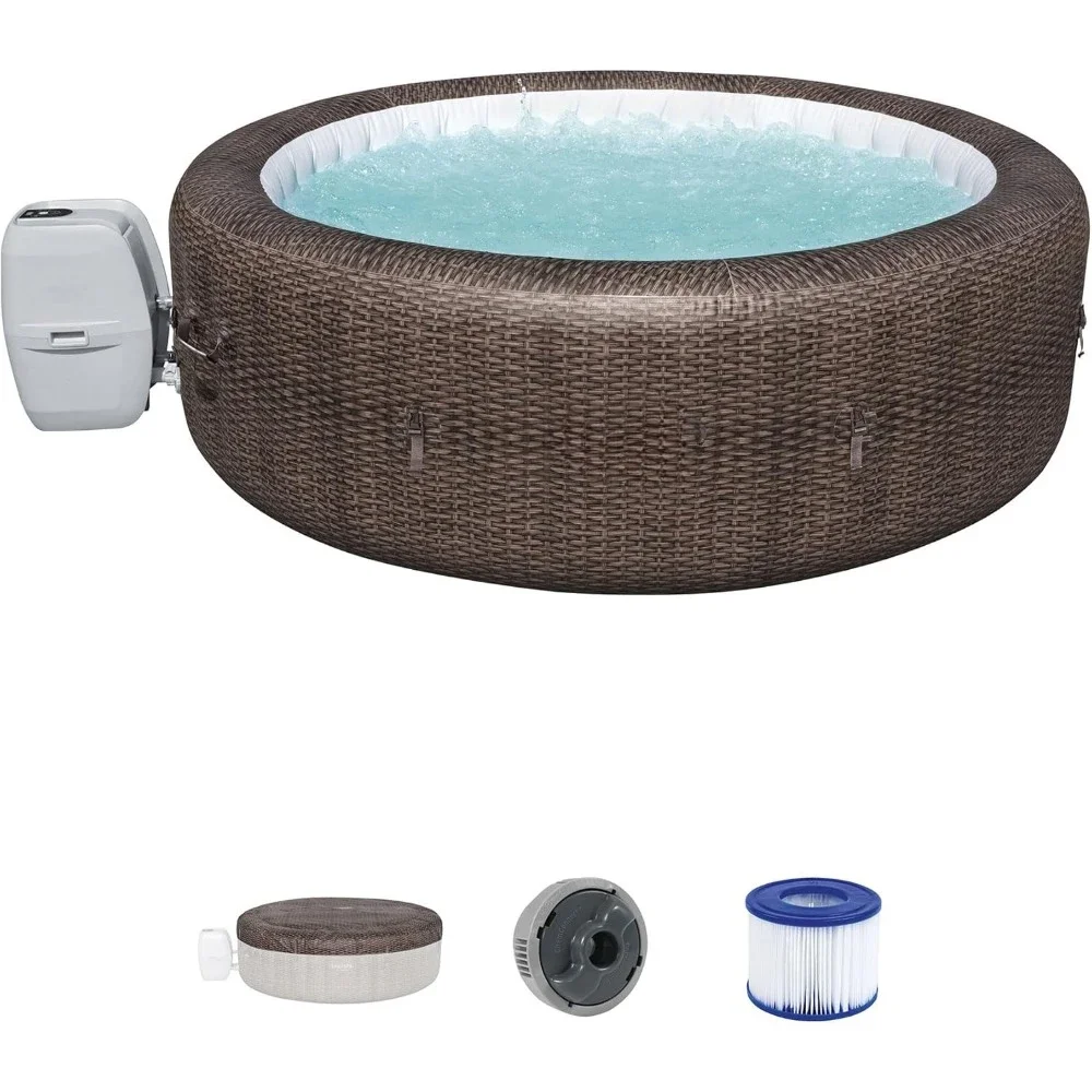 

5 To 7 Person Inflatable Hot Tub Round Portable Outdoor Spa with 180 AirJets and Energy Saving Cover, Bathtubs