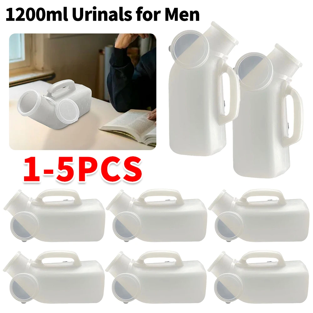 

1200ml Male Urinal Spill Proof Pee Bottle Plastic Portable Urinal Mens Bedpan Bottle with Lid for Car Elderly and Incontinence